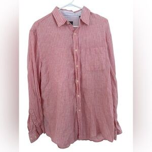 Tricots St. Raphael Men's Pink White Pinstripes‎ Button Down Linen Size Large